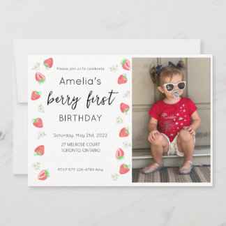 Berry 1st Birthday Photo Invitation