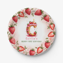 Berry 1st Birthday Plate Letter C Cake Design