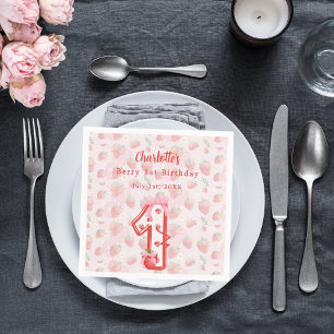 Berry 1st Birthday strawberries red Napkin