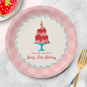 Berry 1st Birthday Strawberry Basket Chequerboard Paper Plate