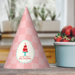 Berry 1st Birthday Strawberry Basket Chequerboard Party Hat