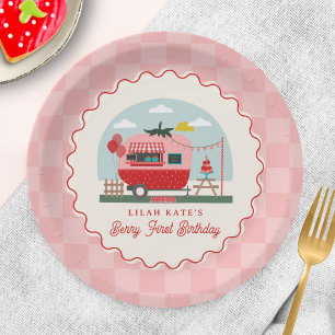 Berry 1st Birthday Strawberry Camper Chequered  Paper Plate