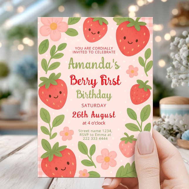 Berry 1st Birthday Strawberry Celebration Invitation (Creator Uploaded)