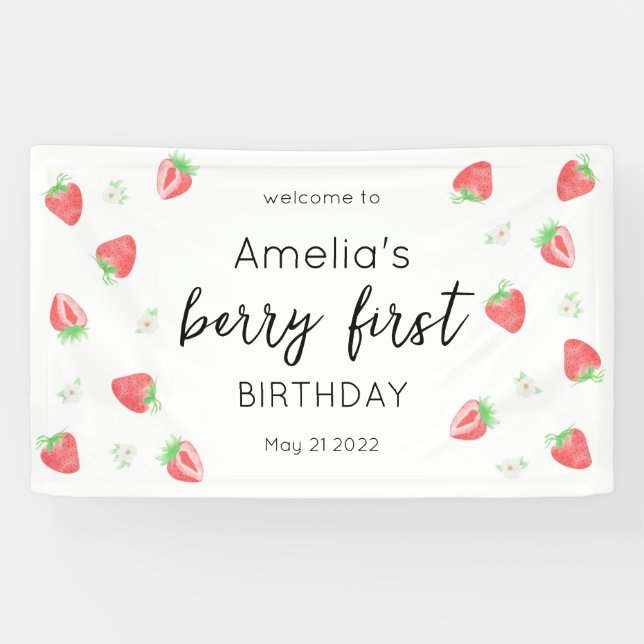 Berry 1st Birthday | Strawberry First Banner (Horizontal)