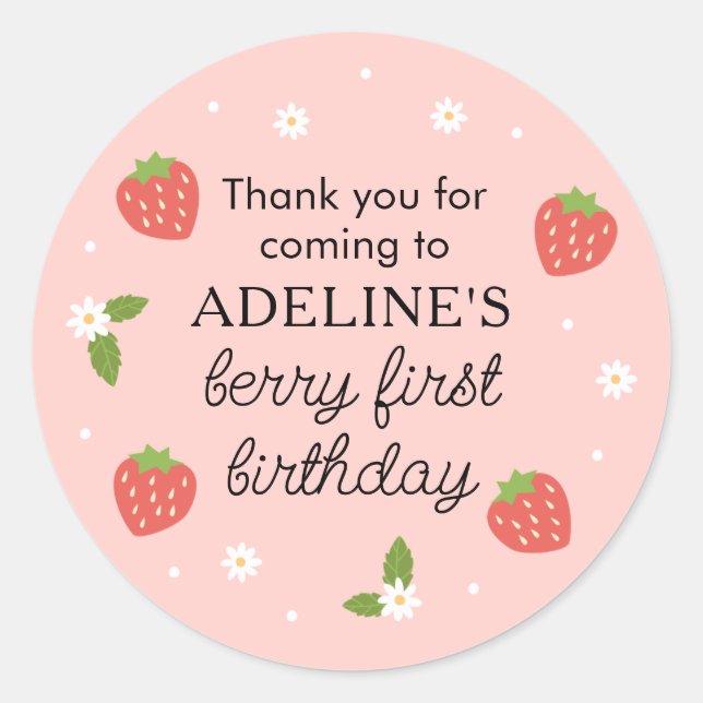Berry 1st Birthday Strawberry First Birthday Party Classic Round Sticker (Front)