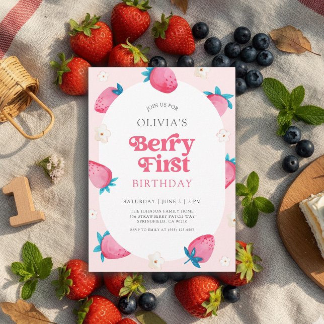 Berry 1st Birthday Strawberry First Birthday Party Invitation (Creator Uploaded)