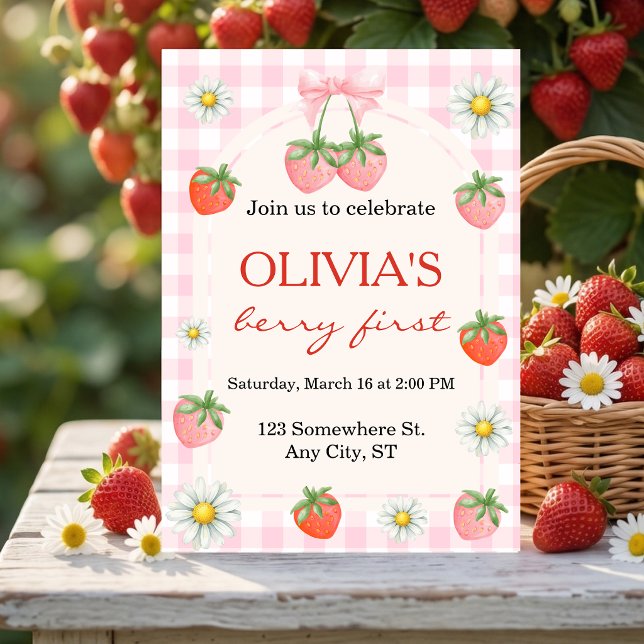 Berry 1st Birthday Strawberry Invitation (Berry 1st Birthday Strawberry Photo Invitation)