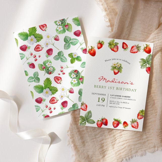Berry 1st Birthday Strawberry  Invitation (Creator Uploaded)