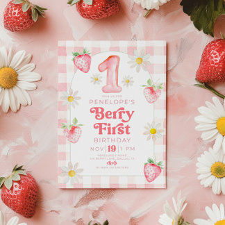 Berry 1st Birthday Strawberry Invitation 