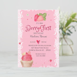 Berry 1st Birthday Strawberry Party Invitation
