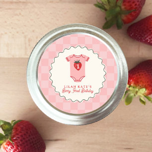 Berry 1st Birthday Strawberry Shirt Chequerboard Classic Round Sticker