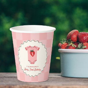 Berry 1st Birthday Strawberry Shirt Chequerboard Paper Cups