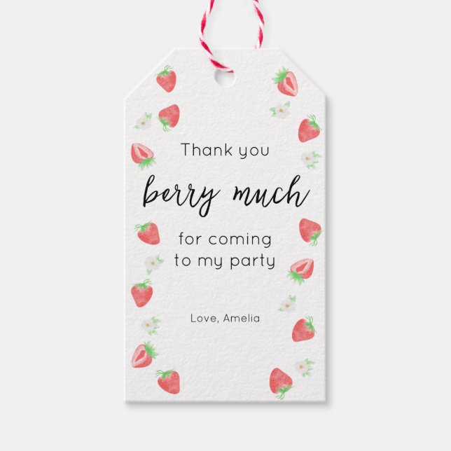 Berry 1st Birthday | Strawberry thank you gift tag (Front)