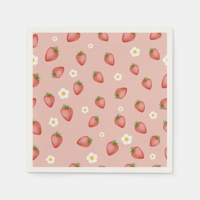Berry 1st Birthday Strawberry Themed Paper Napkins (Front)