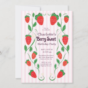 Berry 1st Cute Art Nouveau Birthday Invitation