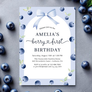 Berry 1st First Bow Blueberry Girl's Birthday Invitation