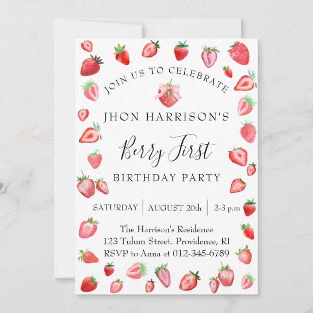 Berry 1st Photo Birthday Party Invitation (Front)