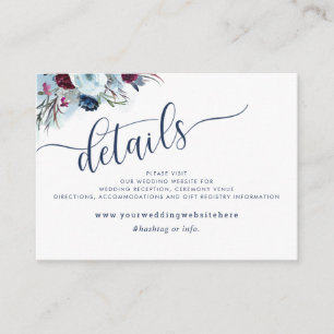 Berry and Blue Floral Wedding Details / Website Enclosure Card
