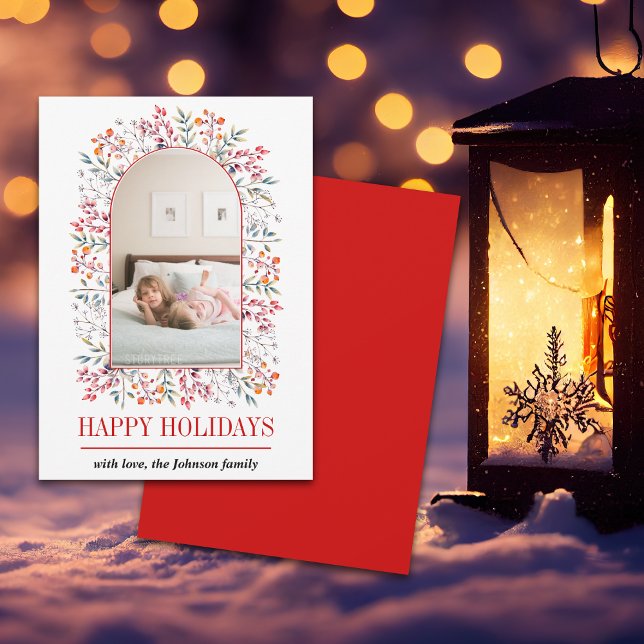 Berry and leaf arch Happy Holidays Christmas photo Holiday Card (Creator Uploaded)