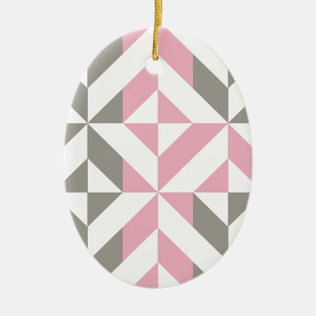 Berry and Silver Geometric ZigZag Ceramic Tree Decoration (Front)