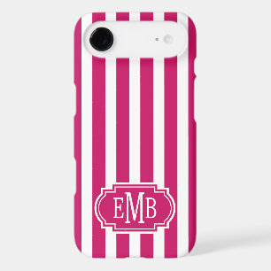 Berry and White Monogrammed Stripes