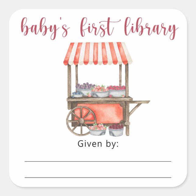 Berry Baby Shower bookplate, books for baby Square Sticker (Front)