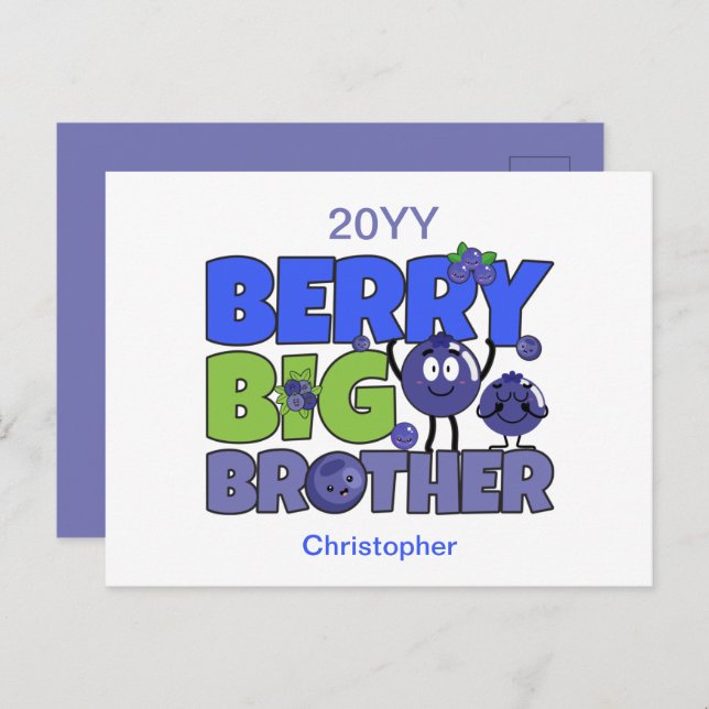 Berry Big Brother - Sibling Blueberry Pun Postcard (Front/Back)