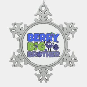 Berry Big Brother - Sibling Blueberry Pun Snowflake Pewter Christmas Ornament