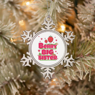 Berry Big Sister - Cute Strawberry Pun Snowflake Pewter Christmas Ornament