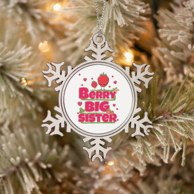 Berry Big Sister - Cute Strawberry Pun Snowflake Pewter Christmas Ornament (Tree)