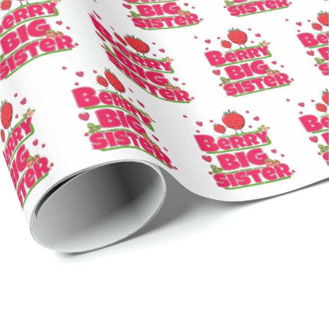 Berry Big Sister - Cute Strawberry Pun Wrapping Paper (Roll Corner)
