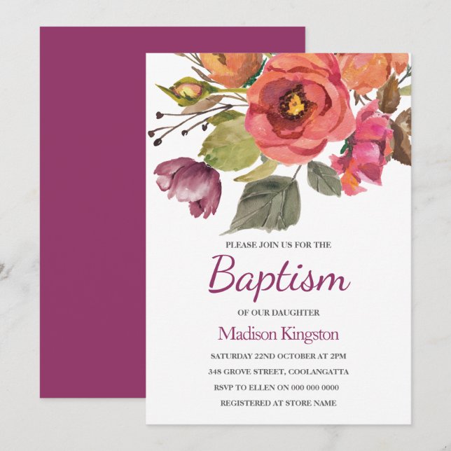 Berry Bliss Fall Flowers Baptism Invite (Front/Back)