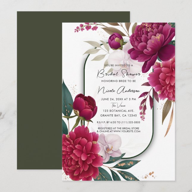 Berry Bloom Garden Floral Glam Bridal Shower Invitation (Front/Back)