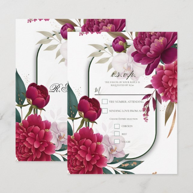 Berry Bloom Garden Floral Glam Wedding R.S.V.P. Invitation (Front/Back)