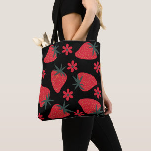 Berry Bloom – Playful Strawberry Floral Tote Bag
