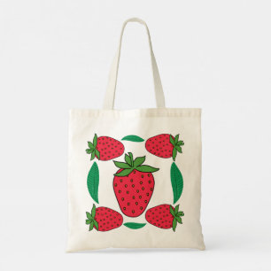 Berry Bloom – Symmetrical Strawberry & Leaf Tote Bag