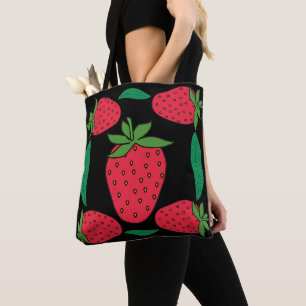 Berry Bloom – Symmetrical Strawberry & Leaf Tote Bag