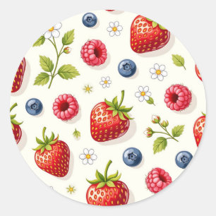 Berry Blossom Pattern Fresh Summer Fruits Classic Round Sticker