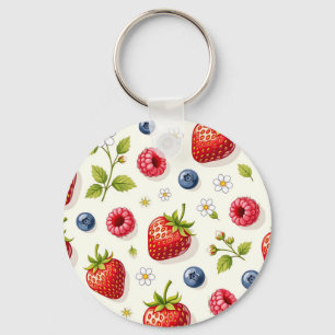 Berry Blossom Pattern Fresh Summer Fruits Key Ring