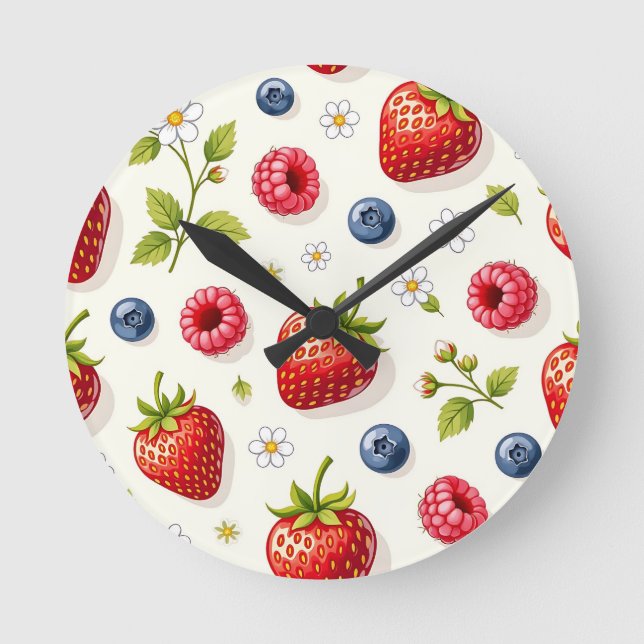 Berry Blossom Pattern Fresh Summer Fruits Round Clock (Front)