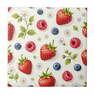 Berry Blossom Pattern Fresh Summer Fruits Tile