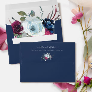Berry, Blue and Burgundy Floral, Navy Blue Envelop Envelope