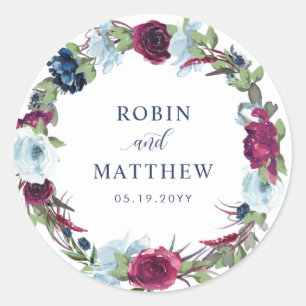 Berry, Blue Burgundy Floral Envelope Seal / Favou