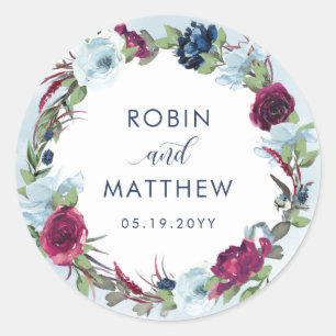 Berry, Blue Burgundy Floral Favour/ Envelope Seal