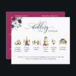 Berry Blue Burgundy Wedding Timeline and Program<br><div class="desc">Elegant modern timeline program with watercolor images. Use of modern elegant hand written calligraphy details. Hand painted watercolor timeline images in golden hues with delicate floral details coordinating to bouquet on the corner. Flowers in berry, burgundy, dusty blue and navy tones. Ability to customise information on the back to suit...</div>