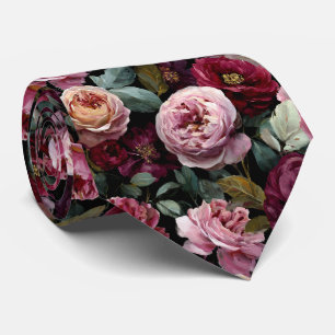 Berry & Blush Pink Peony Floral  Wedding Tie