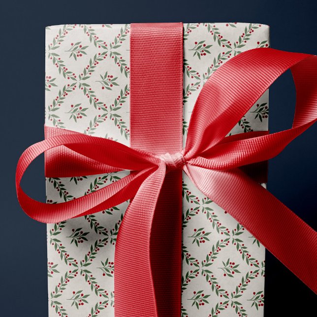 Berry Botanical Diamond Pattern Christmas Holiday Wrapping Paper (Creator Uploaded)