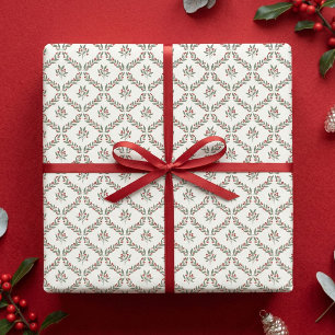 Berry Botanical Diamond Pattern Christmas Holiday Wrapping Paper