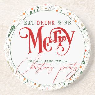 Berry Branch Eat, Drink Be Merry Christmas Party Coaster