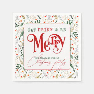 Berry Branch Eat, Drink Be Merry Christmas Party Napkin
